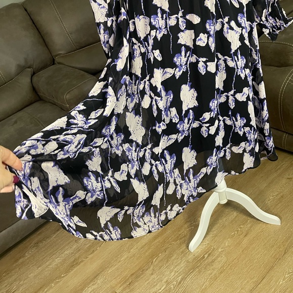 ROMANTIC NWT O.P.T. Black Sheer Purple Floral Patterned Dress Sz XS - Picture 16 of 16